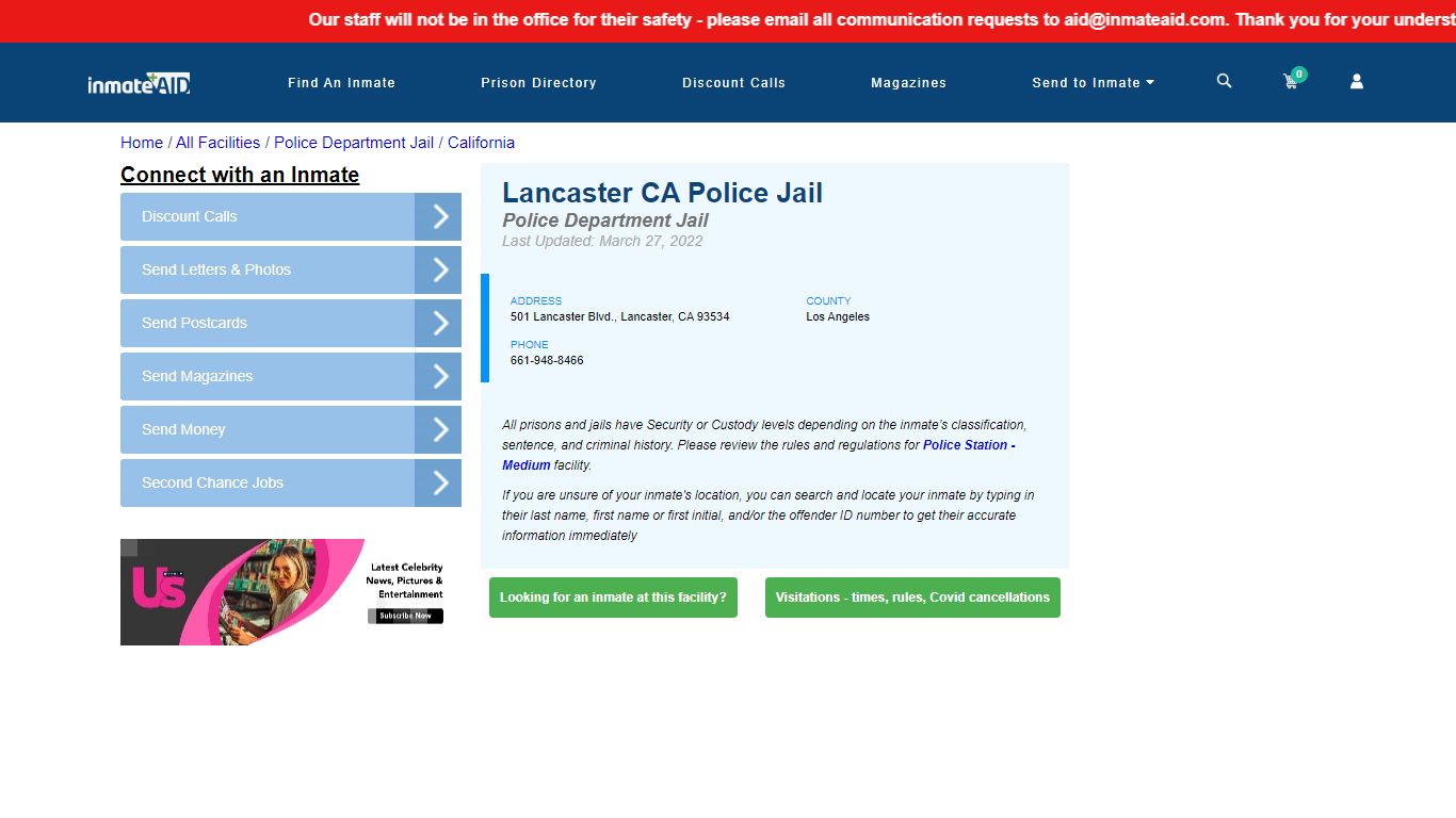 Lancaster CA Police Jail & Inmate Search - Lancaster, CA